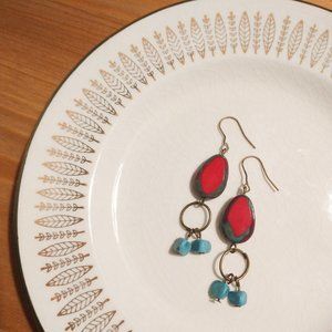 Handmade Drop Earrings - turquoise, red